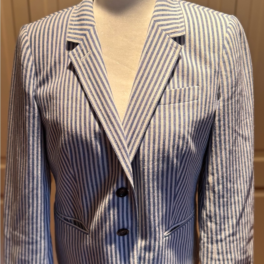 J. Crew Factory Blue and White Striped Blazer